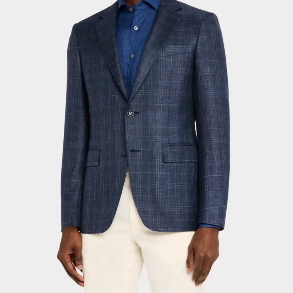 Canali Kei Tonal Plaid Wool Silk Unlined  Sports Coat Blazer